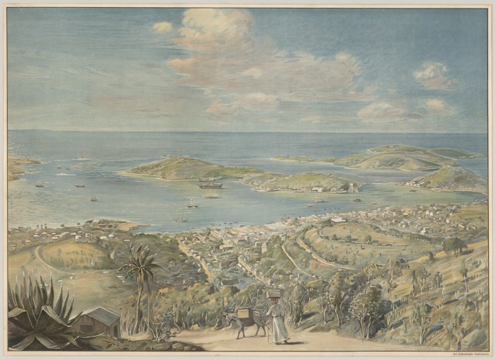 St. Thomas by og havn. Anskuelsestavle nr. 12014 fra 1910